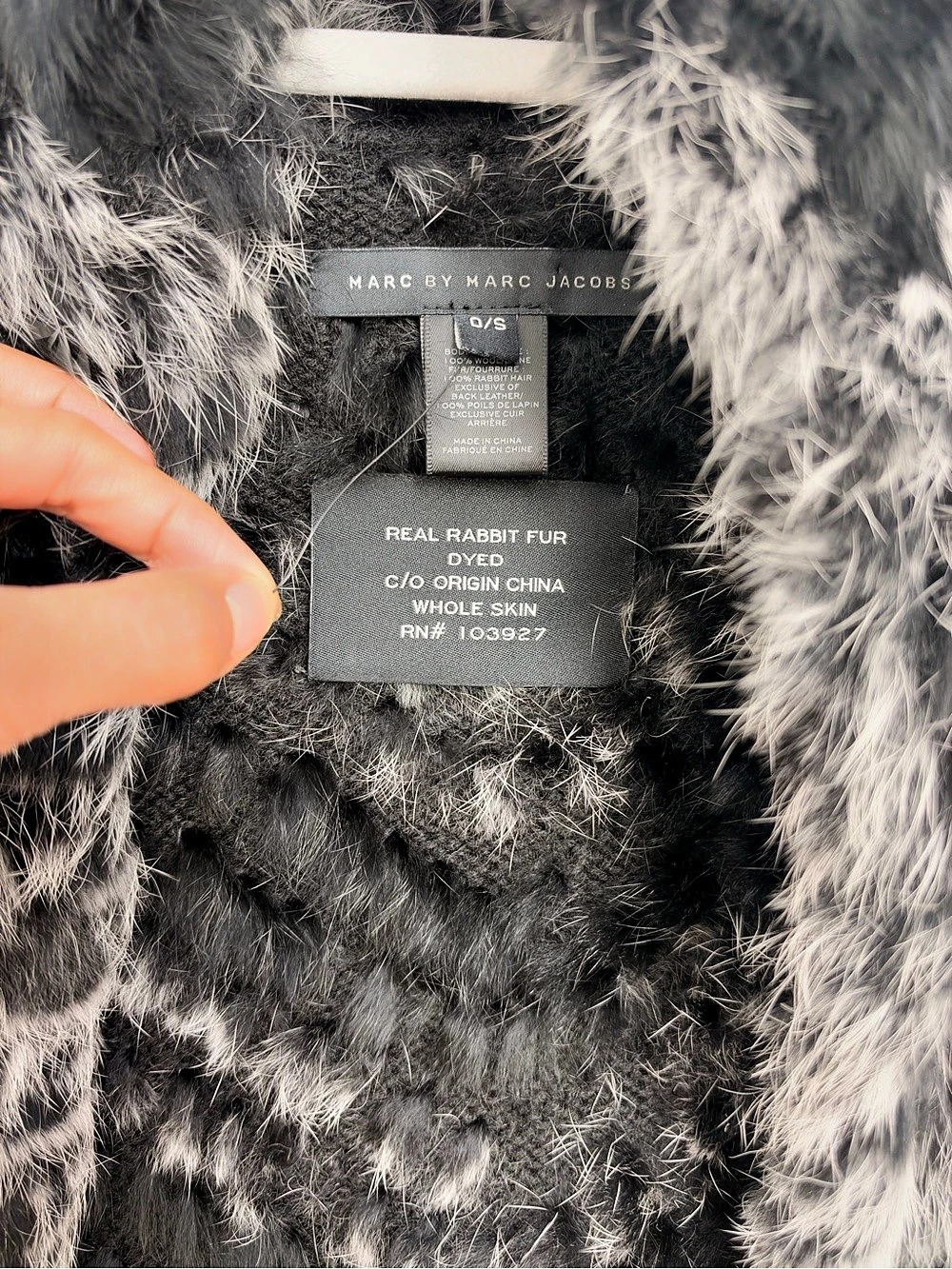 Marc by Marc Jacobs Real Rabbit Fur Chevron Stripe Vest Black & Gray XS - Picture 4 of 11
